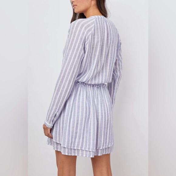 RAILS Jasmine Stripe Smocked Waist V-Neck Linen Blend Dress Large - Picture 7 of 8